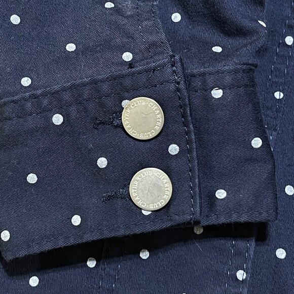 Charter Club Printed Denim Jacket Size L Large Blue White Dot Stretch - Picture 3 of 7
